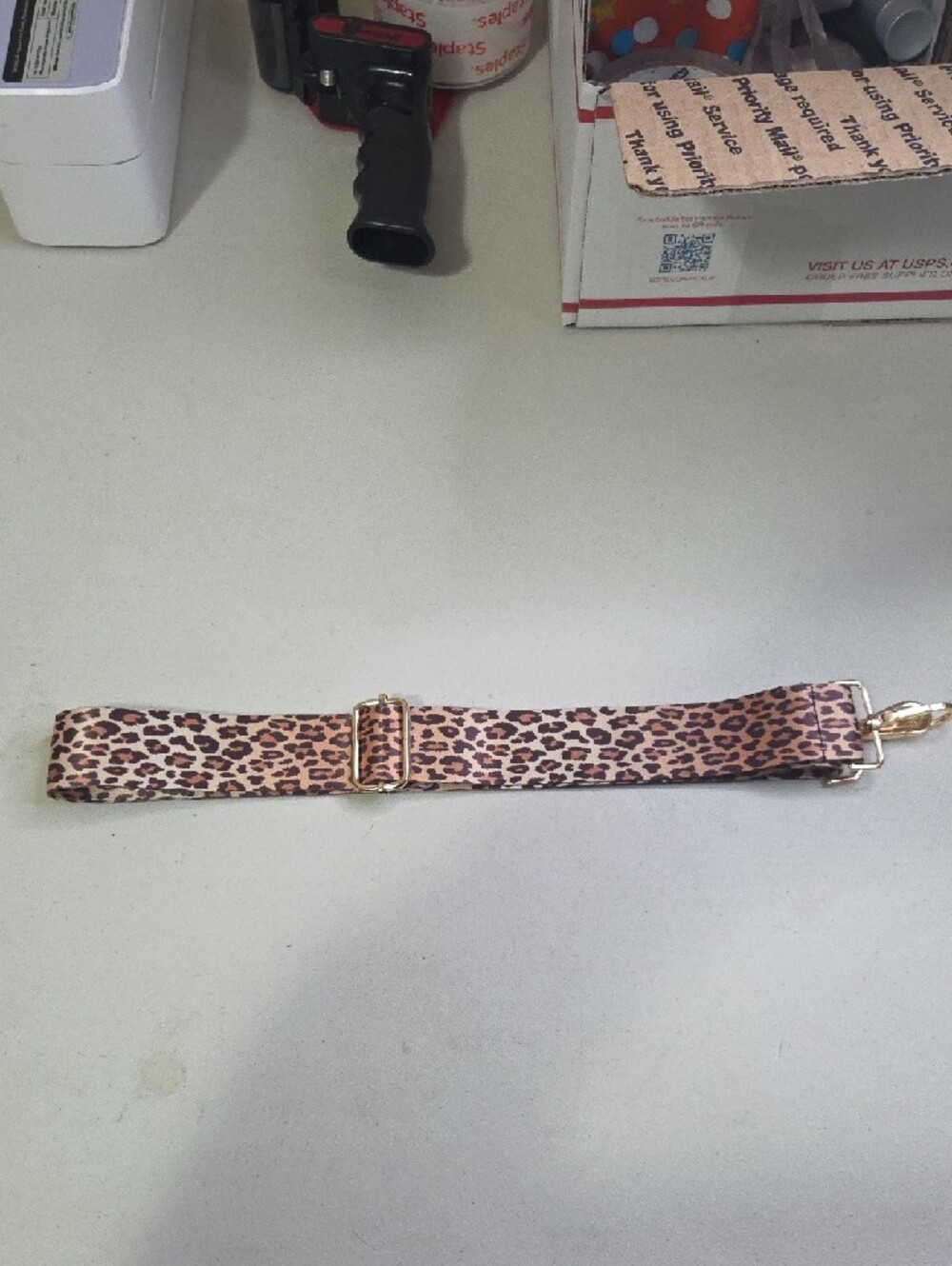 Leopard Print Adjustable Bag Strap with Gold Hardware - Brown - Picture 2 of 3
